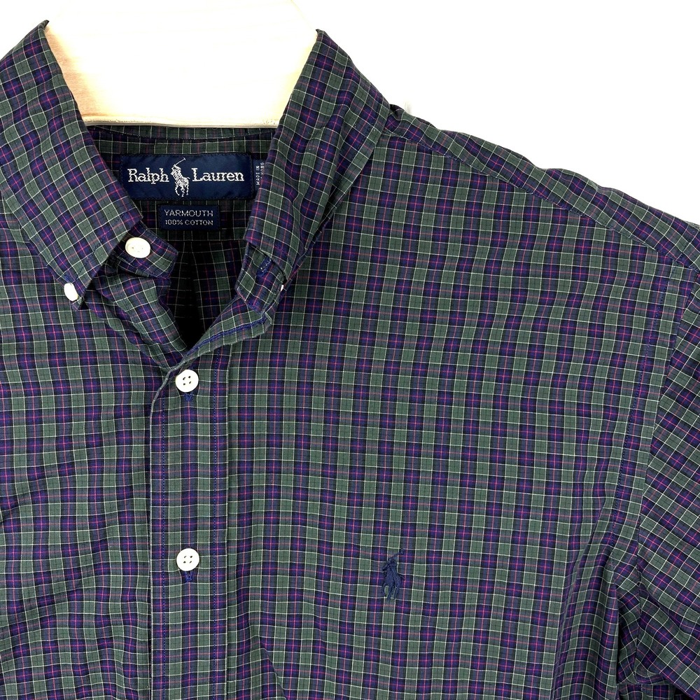 Ralph Lauren Shirt Mens Large 16-32/33 Button Down Plaid Yarmouth Hong Kong